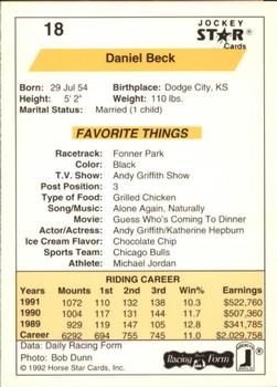 1992 Jockey Star #18 Daniel Beck Back